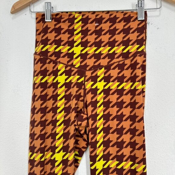 Aerie Real Me Xtra 7/8 Leggings Brown Yellow Neon Houndstooth Women's‎ Medium - Picture 2 of 7